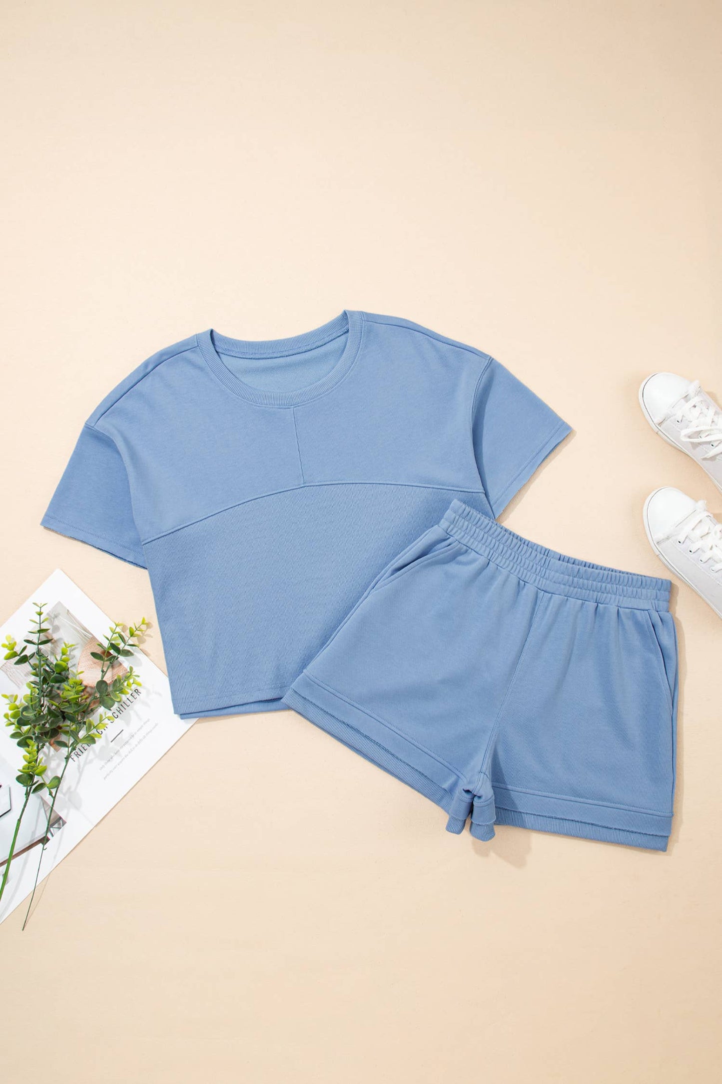 Textured Patchwork Raw Edge Short Set
