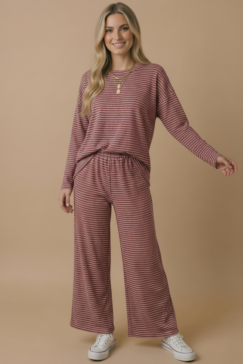 Round Neck Striped Oversized French Terry Top