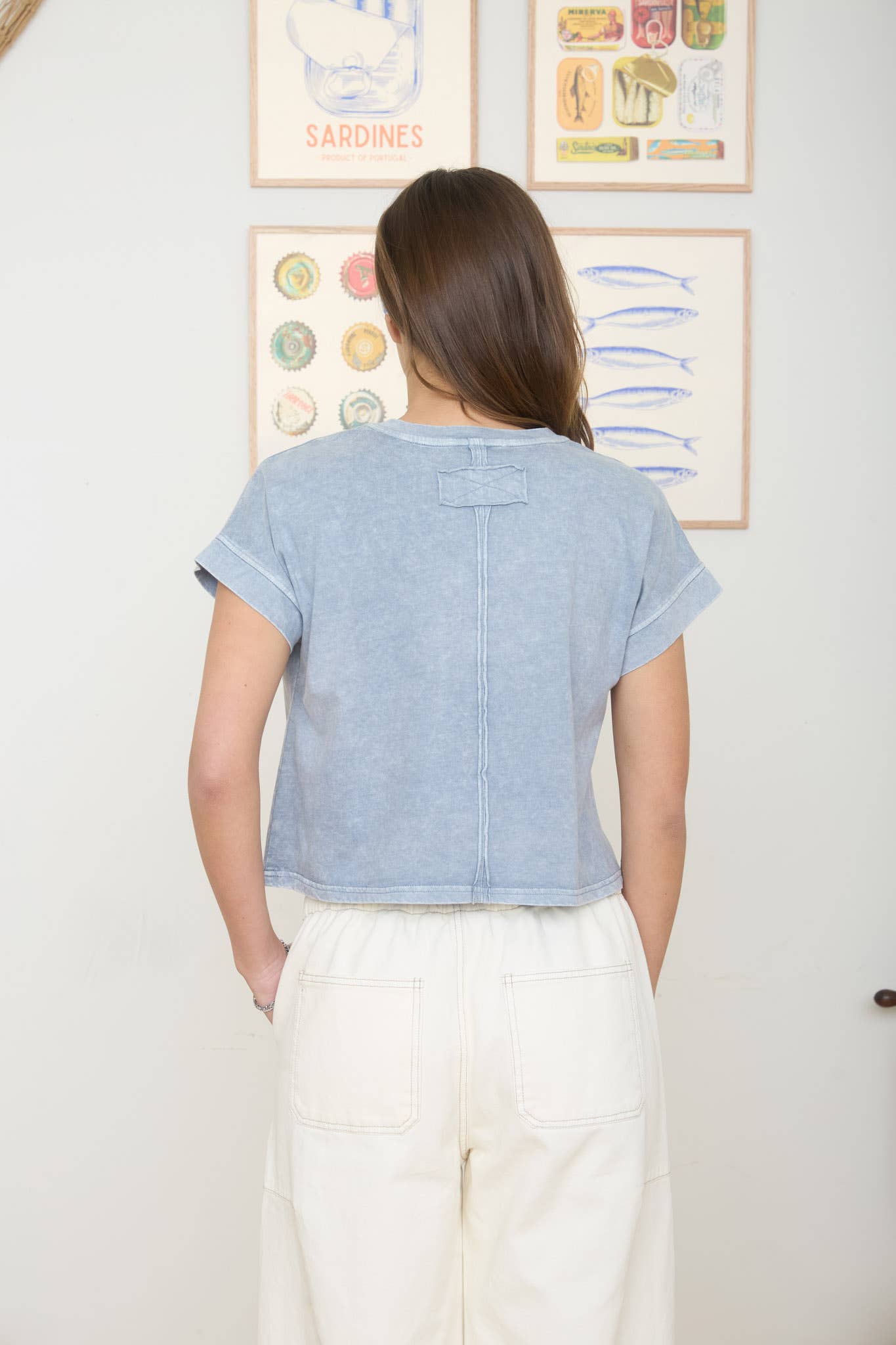 WASHED SHORT SLEEVE BOXY KNIT TOP