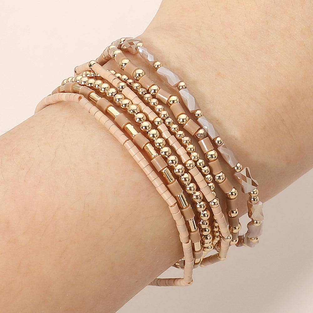7PCS - Beaded Stretch Stackable Multi Layered Bracelets