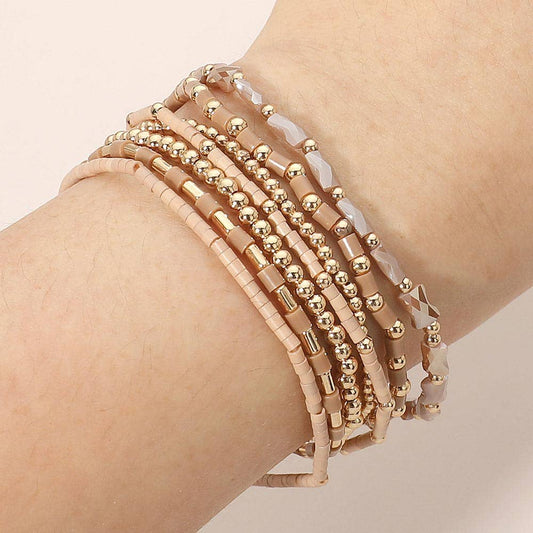 7PCS - Beaded Stretch Stackable Multi Layered Bracelets
