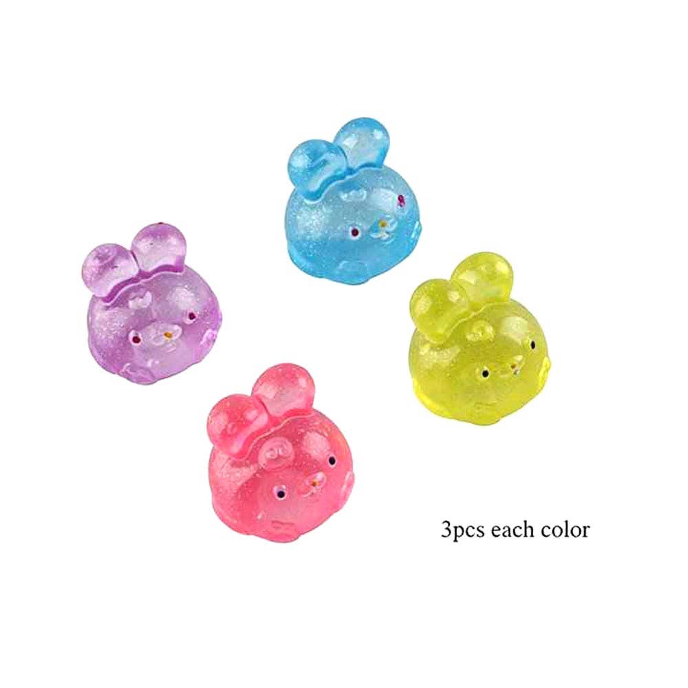 12PCS - Glitter Bunny Squeeze Squishy Stress Relief Toy
