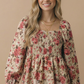 Plus V Neck Floral Babydoll Smocking Fit Top