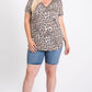 Leopard Print V neck Sequin Trim Tee