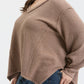 PLUS V NECK ASYMMETRICAL HEM LONG SLEEVE KNIT TOP