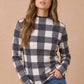 Buffalo Check Mock Neck Long Sleeve Knit Top