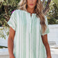 Stripe Half Buttoned Short Sleeve Blouse
