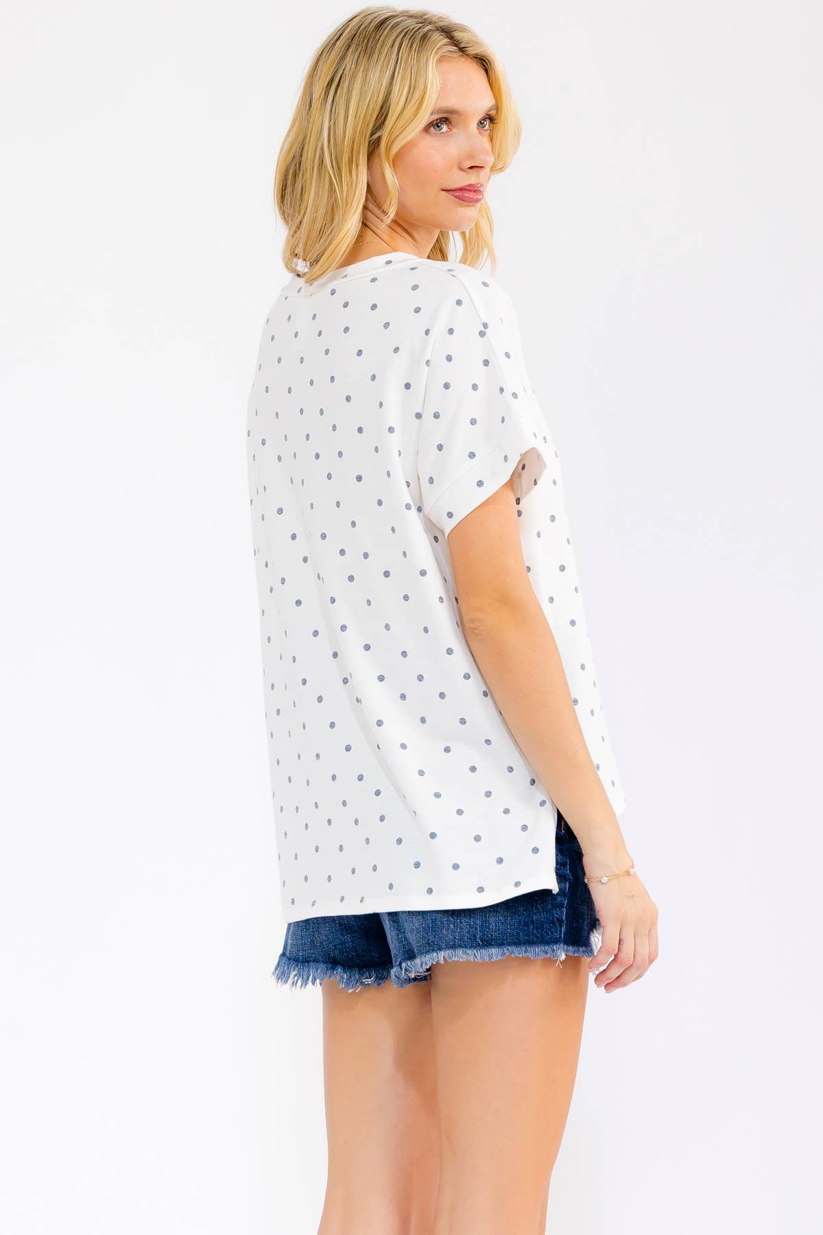 Polka Dot Banded Short Sleeve Top