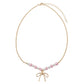 Kids Pearl, Pink Floral Bead Necklace with Gold Bow