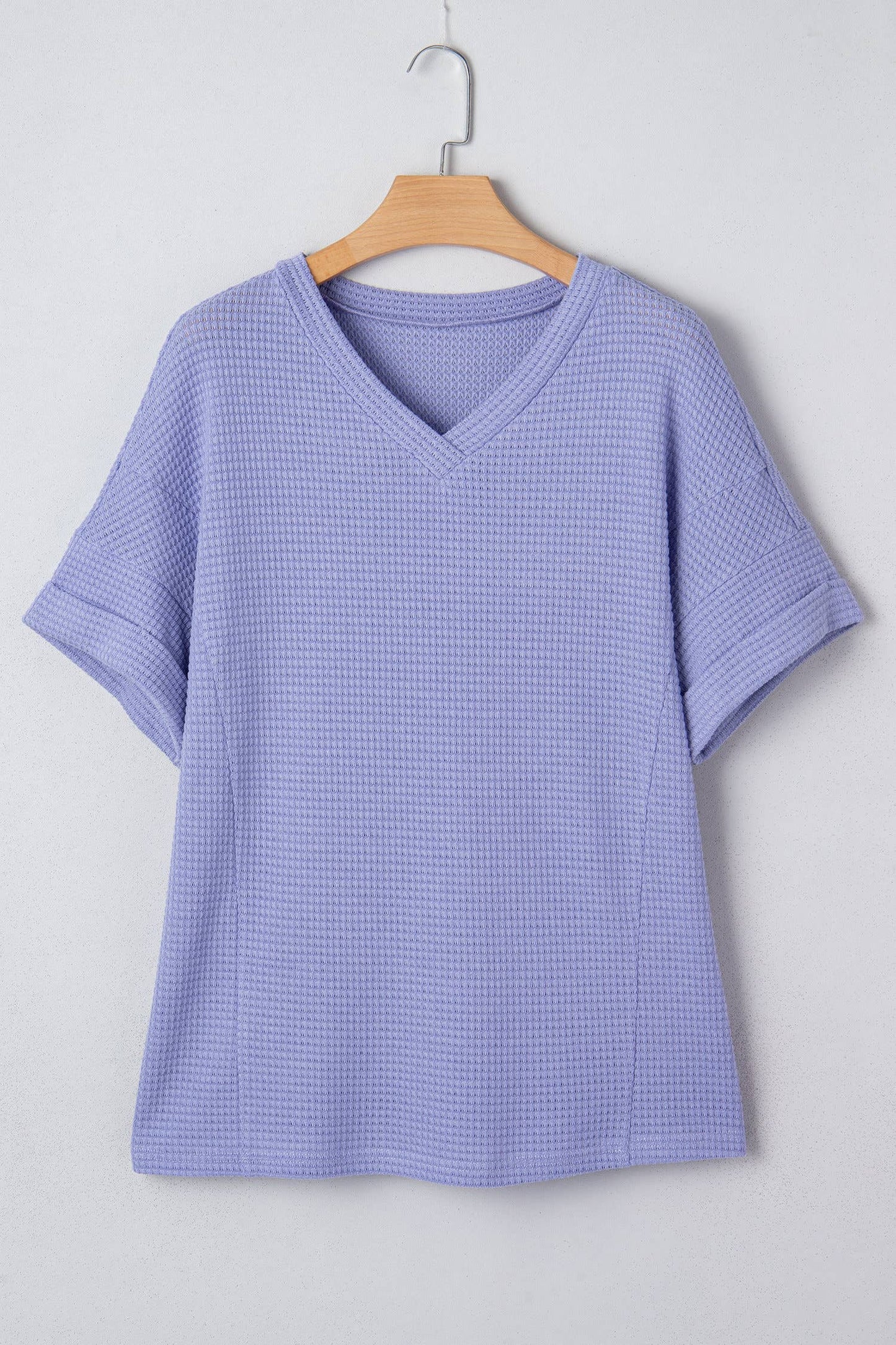 Waffle V Neck Short Sleeve Knit