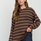 STRIPE LONG SLEEVE CUFFED RELAXED KNIT TOP