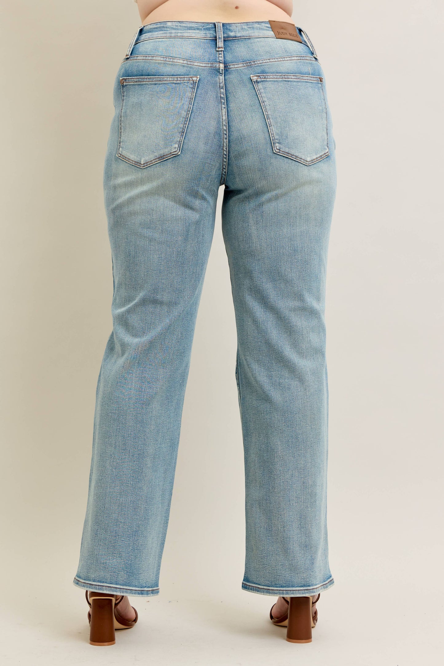High Waisted Distressed & Knee Patch Straight- PLUS