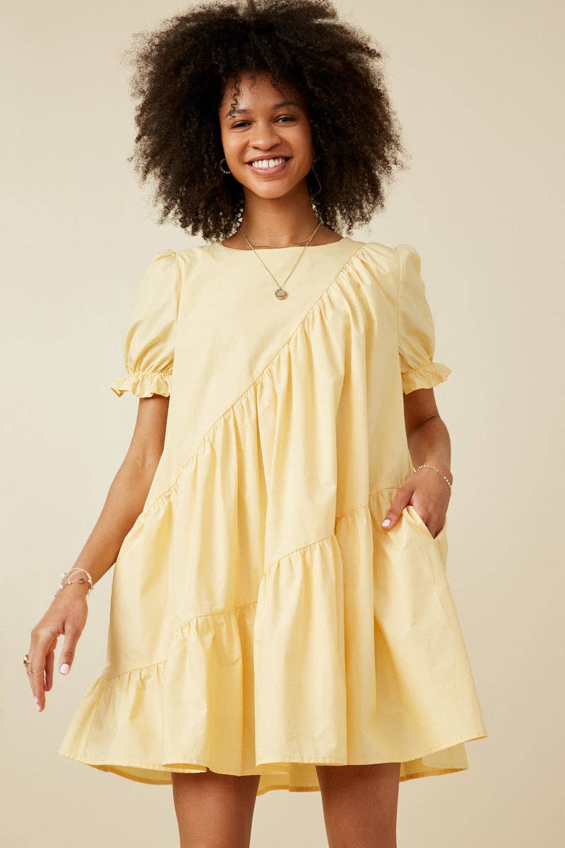 Womens Asymmetric Seam Detail Cinched Cuff Poplin Dress