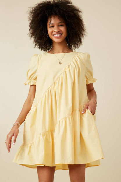 Womens Asymmetric Seam Detail Cinched Cuff Poplin Dress