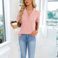 Waffle Knit Polo Top Short Sleeve Casual V-Neck Shirt
