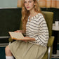 STRIPE HENLEY WIDE LONG SLEEVE KNIT TOP