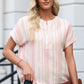 Stripe Half Buttoned Short Sleeve Blouse