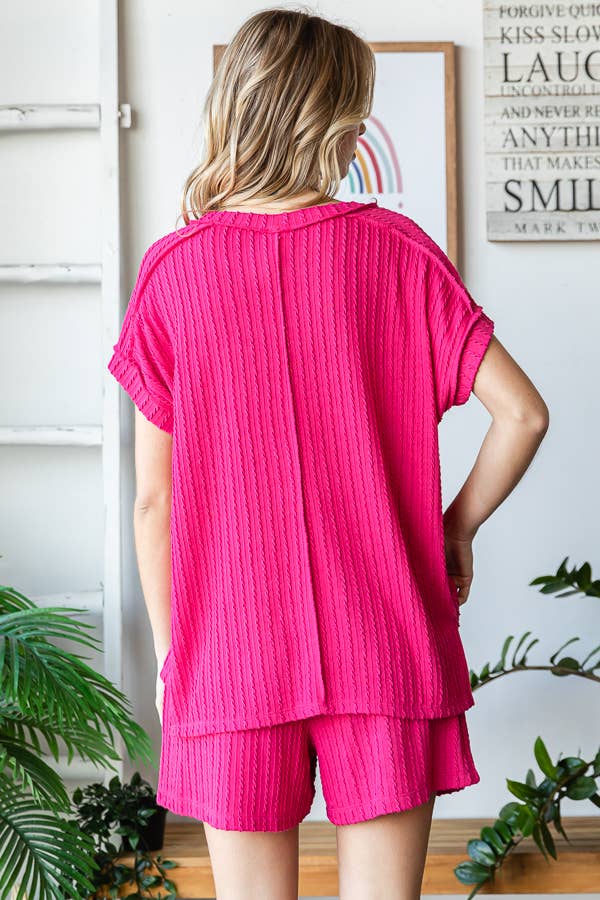 Textured Short Sleeve & Shorts Lounge Set