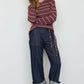 STRIPE LONG SLEEVE CUFFED RELAXED KNIT TOP