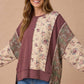Plus Mixed Fabric Floral Waffle Knit Paneling Top