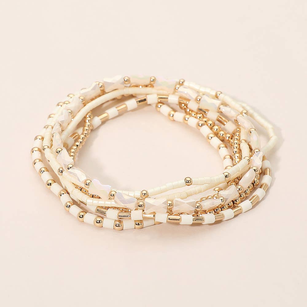 7PCS - Beaded Stretch Stackable Multi Layered Bracelets