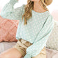 Geo Print Crew Neck Puff Sleeve Blouse