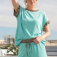 Leopard Print Trim Waffle Knit Loungewear Set