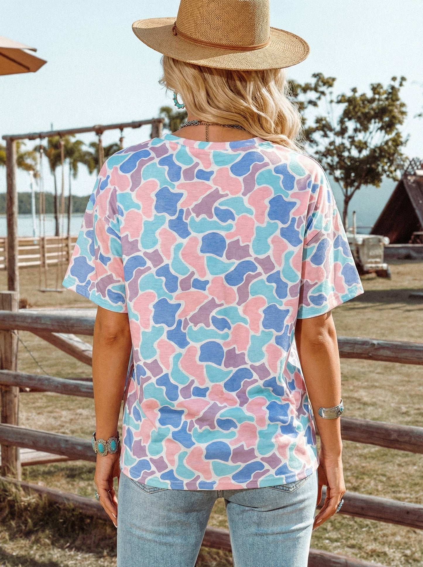 Western Summer Camouflage Print Preppy Fashion Tunic Tee