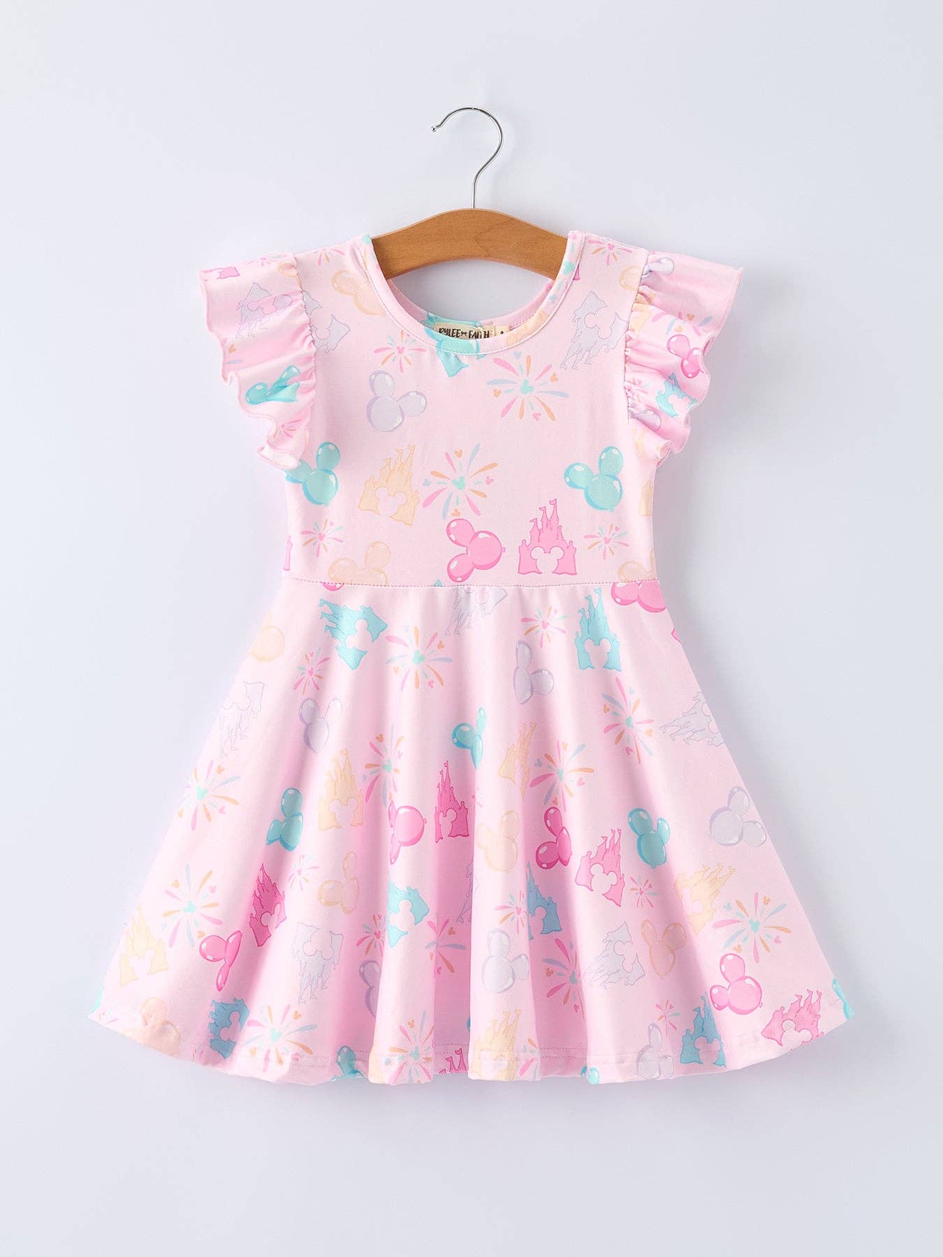 Pink Theme Park Print Girls Twirl Dress