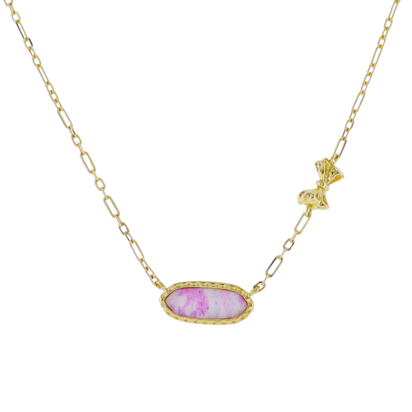 Kids 18k Gold Plated Bow Necklace & Pink Floral Pendant