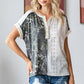 Camo Animal Lace Contrast Button Front Short Sleeve