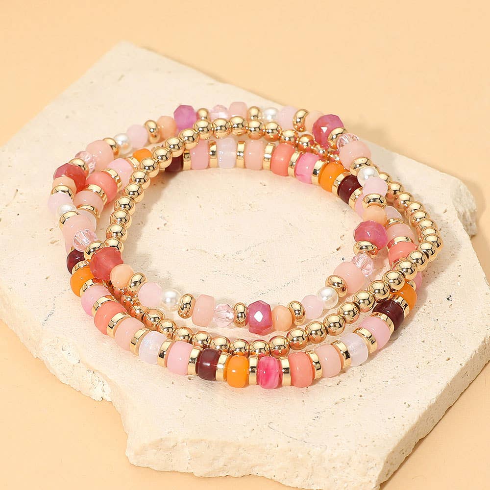 3PCS - Beaded Stretch Multi Layered Bracelets