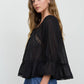 OFF-SHOULDER LACE TRIM FRONT TIE LONG SLEEVE TOP