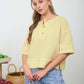 RAW EDGE HENLEY SHORT SLEEVE WAFFLE KNIT TOP