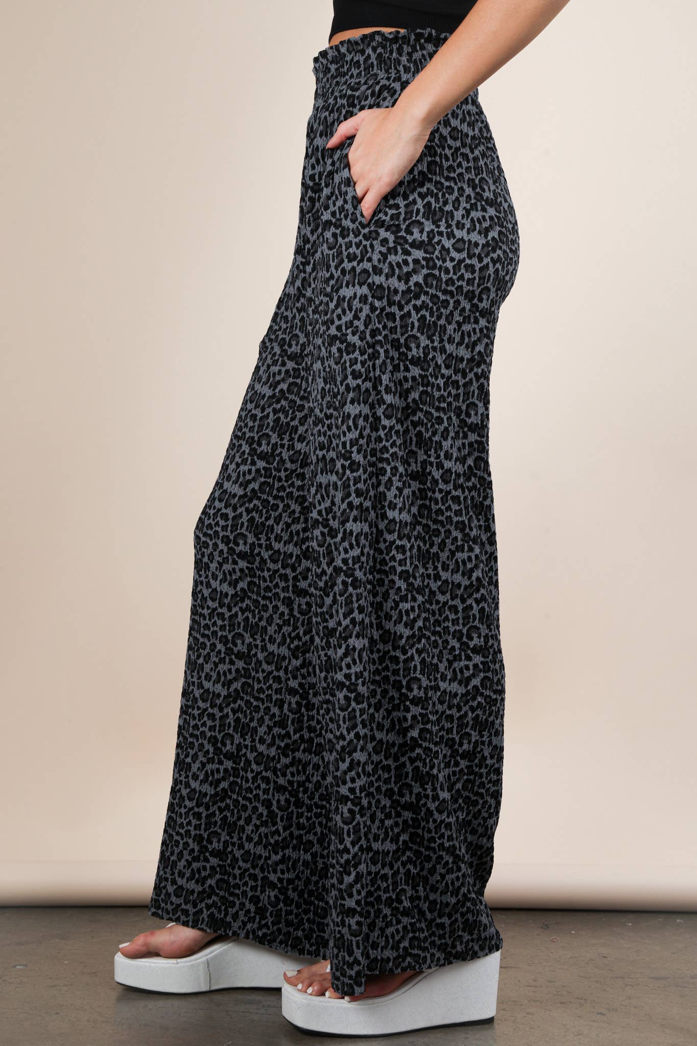 Leopard Print Wide Leg Pleated Pants