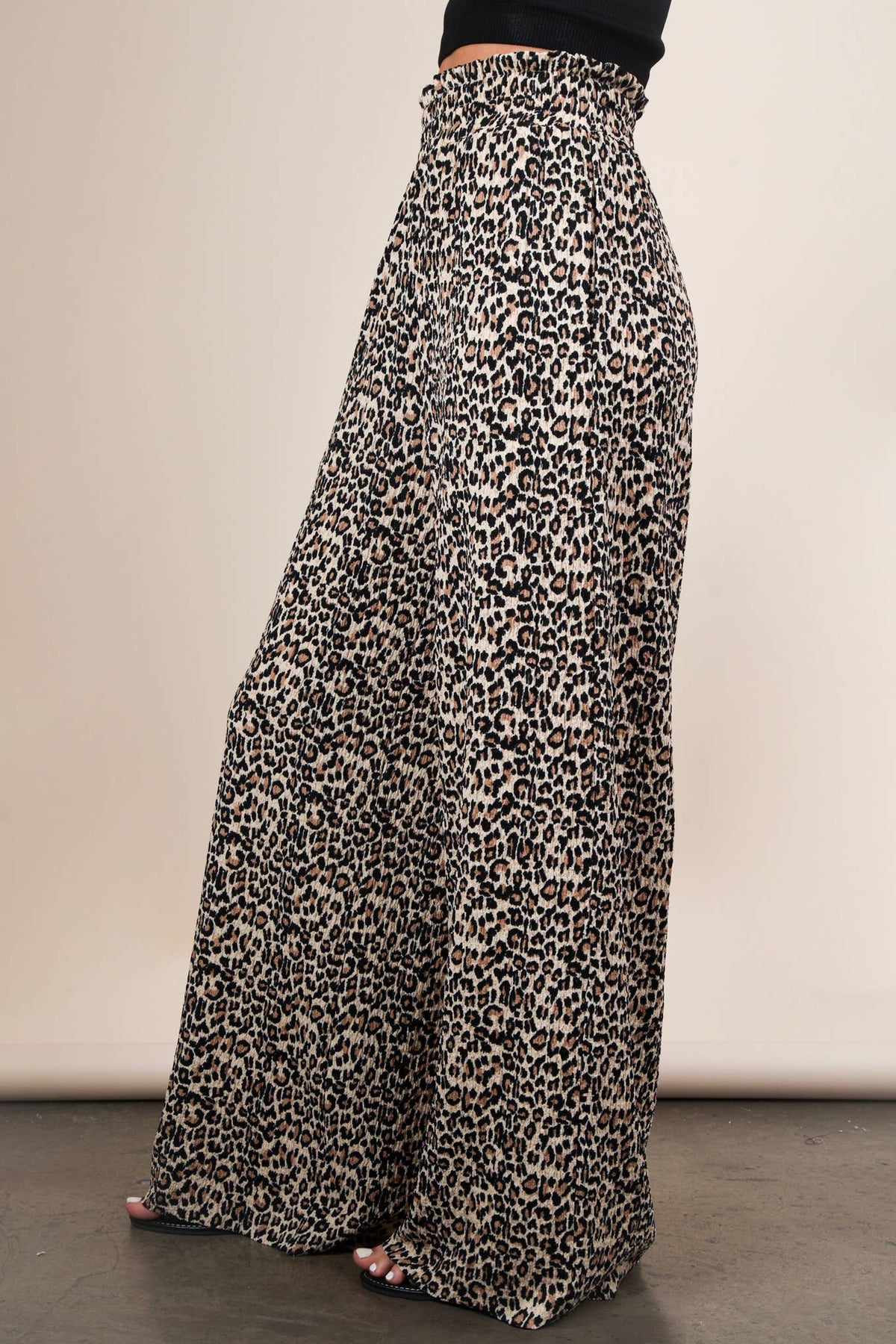 Leopard Print Wide Leg Pleated Pants