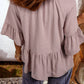 Solid Split V-Neck Ruffle Sleeve Peplum Blouse