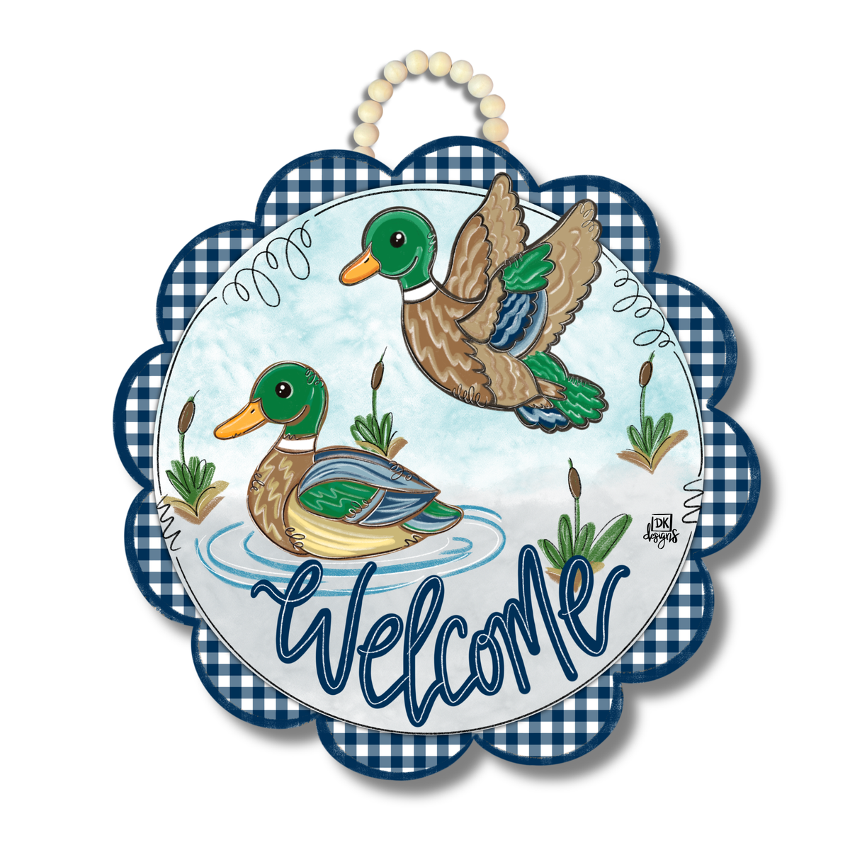 Mallard Duck Scallop Welcome Door Hanger | Lake House Decor