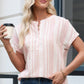 Stripe Half Buttoned Short Sleeve Blouse