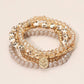 5PCS - Flower Stem Embossed Oval Charm Faceted Beaded Stretch Multi Layered Bracelets