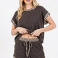 Leopard Print Trim Waffle Knit Loungewear Set