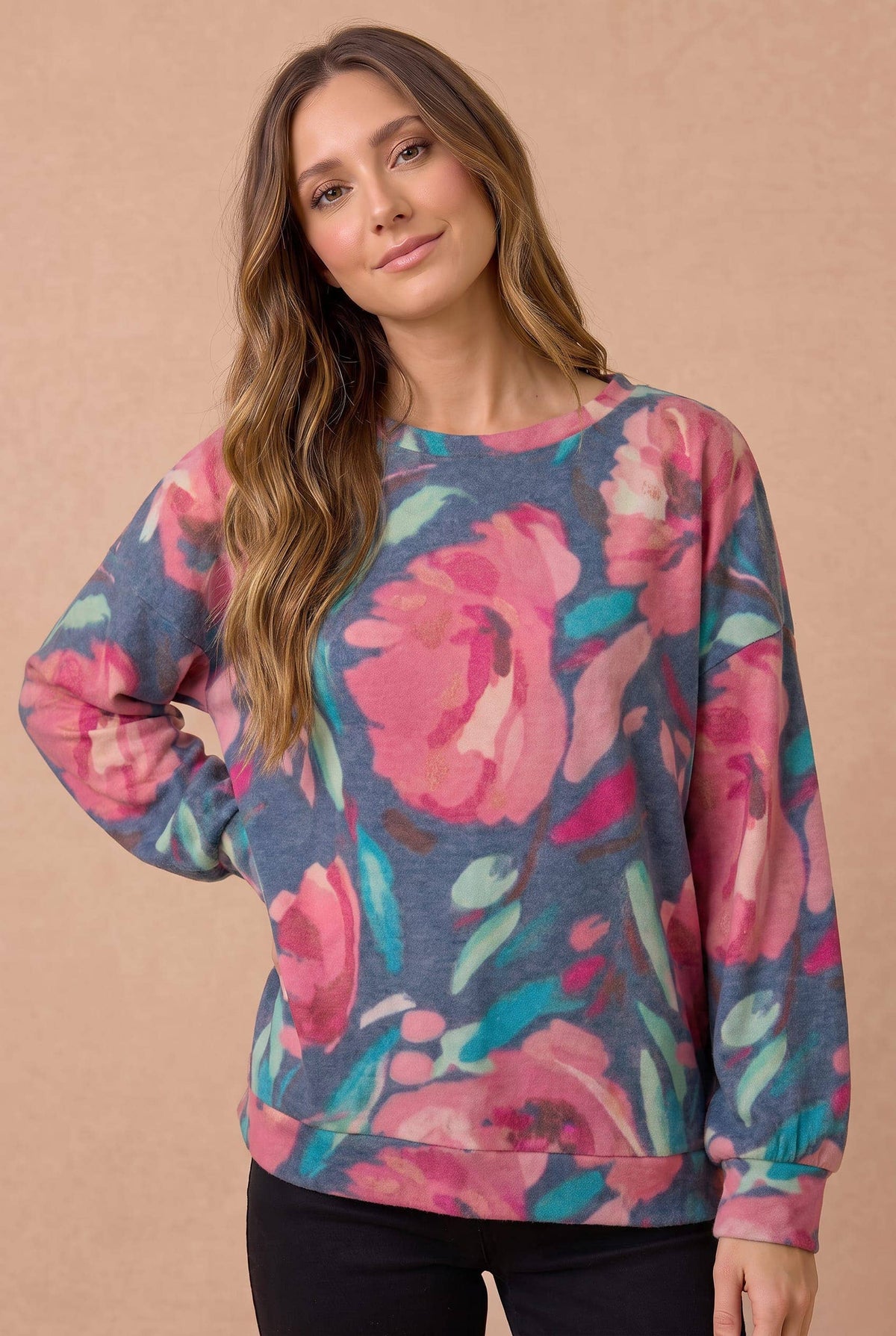 Oversized Mixed Print Sweater Knit Top