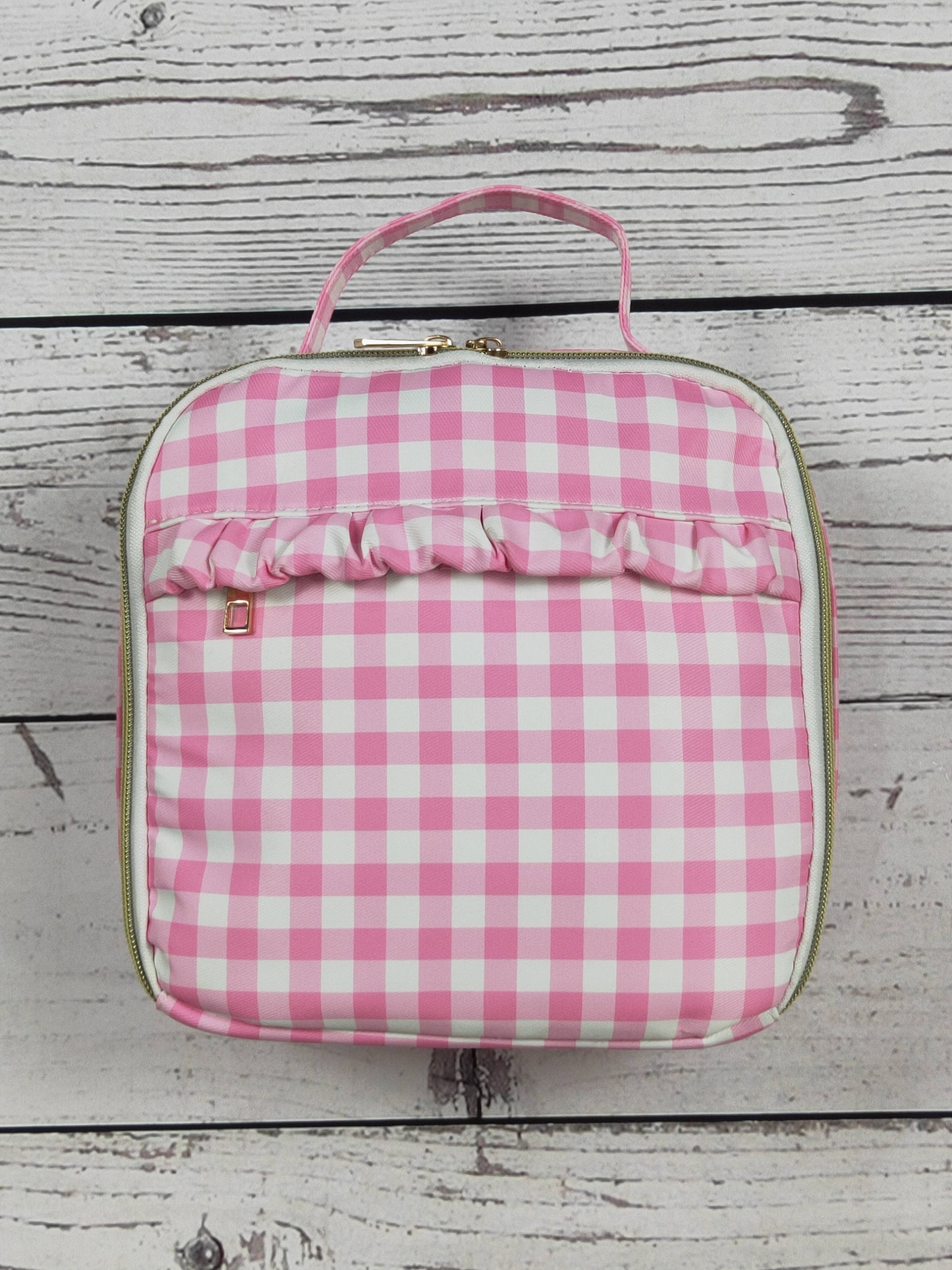 Pink Plaid Ruffle Baby Girls Lunch Boxes Bag