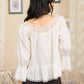 OFF-SHOULDER LACE TRIM FRONT TIE LONG SLEEVE TOP