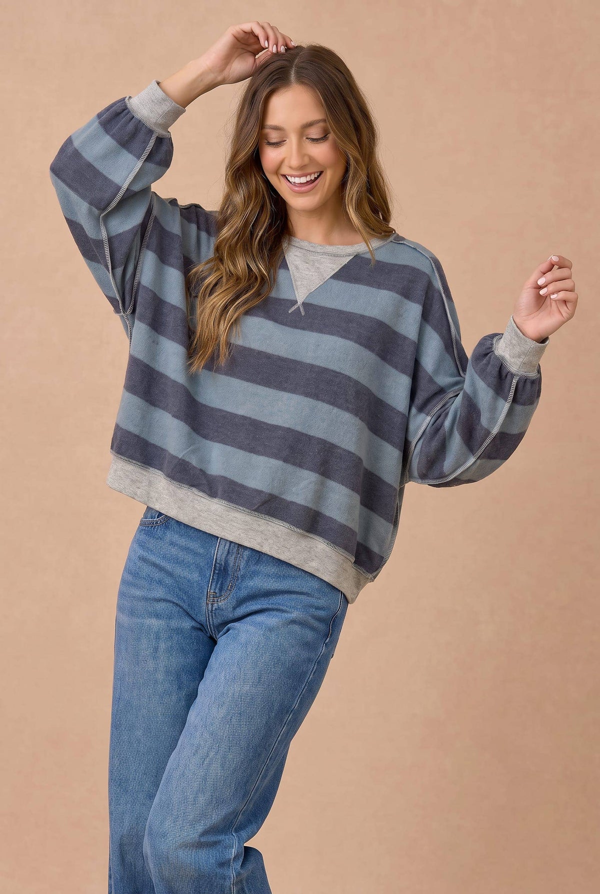 Striped Color Block Hacci Pullover Top
