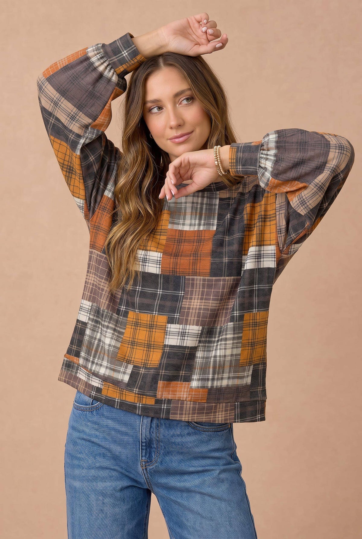 Oversized Mixed Print Sweater Knit Top