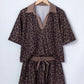 V Neck Collar Leopard Print Top and Shorts 2pcs Set