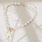 Mother of Pearl Cross Toggle Pendant Beaded Necklace