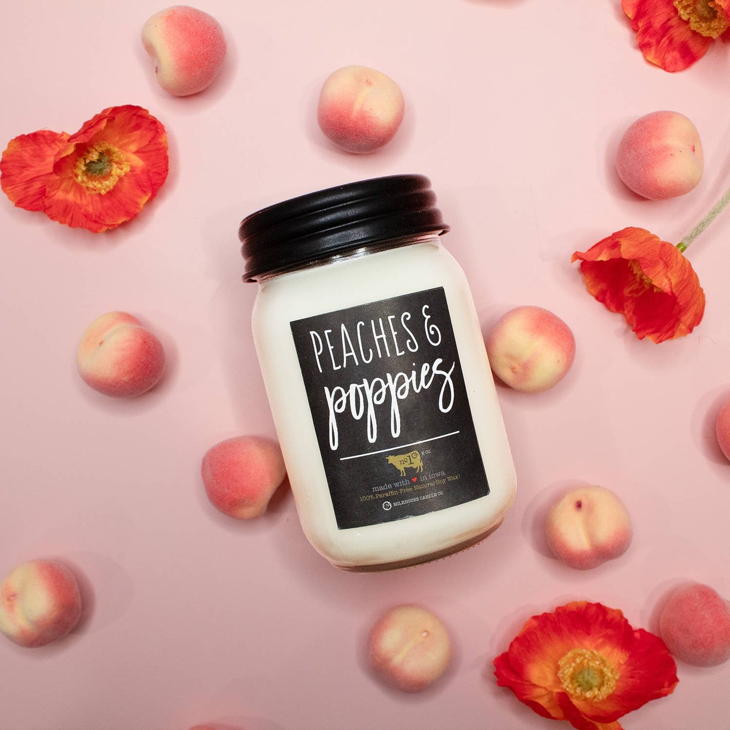 26 oz Farmhouse Jar Candle: Peaches & Poppies