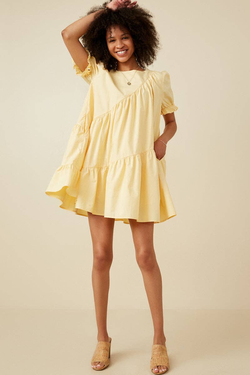 Womens Asymmetric Seam Detail Cinched Cuff Poplin Dress